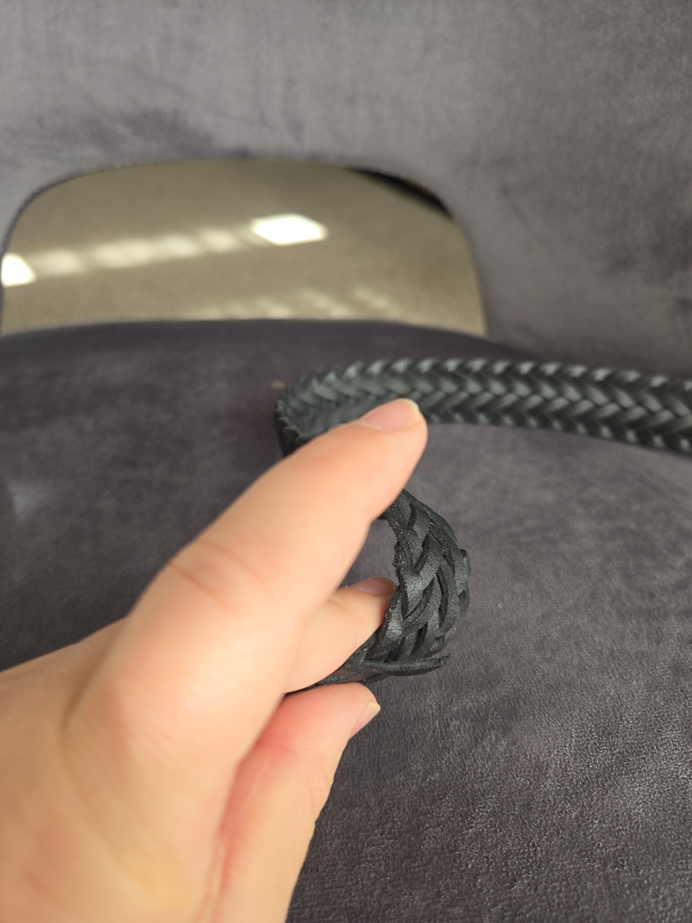 Vintage Black Braided Leather Belt Brass Buckle Plus Size 50 Oversized Knot - Picture 6 of 7